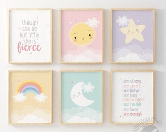 Set of 6 cute girls nursery prints - Gift for kids