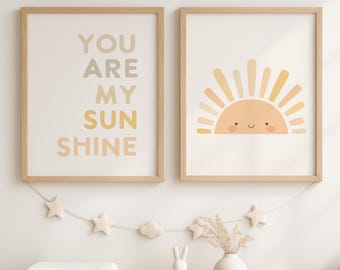 You are my sunshine, nursery print, nursery wall art, boho nursery decor, set of prints, sunshine nursery art, gender neutral, new baby
