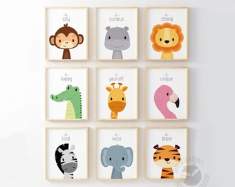 Safari animal nursery prints, Kids and baby, Gender neutral wall art, Animal theme, Inspirational text, New baby gift, Safari nursery