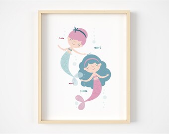 Mermaid nursery wall art, Baby girl decor, Girls mermaid nursery print, Baby girl nursery, Nursery decor girl, Nursery print girl, Cute art