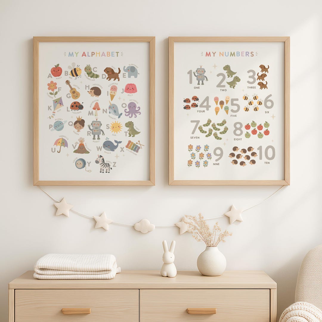 Alphabet and Numbers Nursery Wall Art Set, ABC and 123 Kids Prints ...