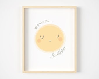 You are my sunshine, nursery wall art, kids room decor, gender neutral nursery, sunshine nursery print, new baby gift, yellow nursery decor