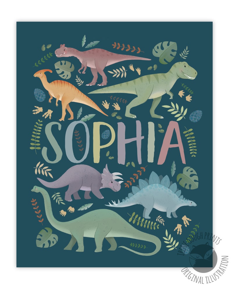 Personalized Dinosaur Name Print for Children Customized Dino Art Kids Bedroom Decor image 6