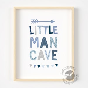 Little Man Cave Circle Grey Nursery Print Kids Room Boys Wall Art Picture Gift
