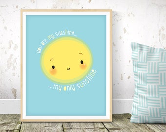 You are my sunshine, nursery wall art, baby nursery decor, baby nursery print, kid bedroom wall art, nursery quote print, baby shower gift