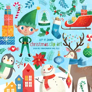 Conjunto de imágenes prediseñadas navideñas dibujadas a mano: ilustraciones festivas, descarga digital, tarjetas y manualidades de Navidad DIY, archivos PNG de alta resolución, comerciales