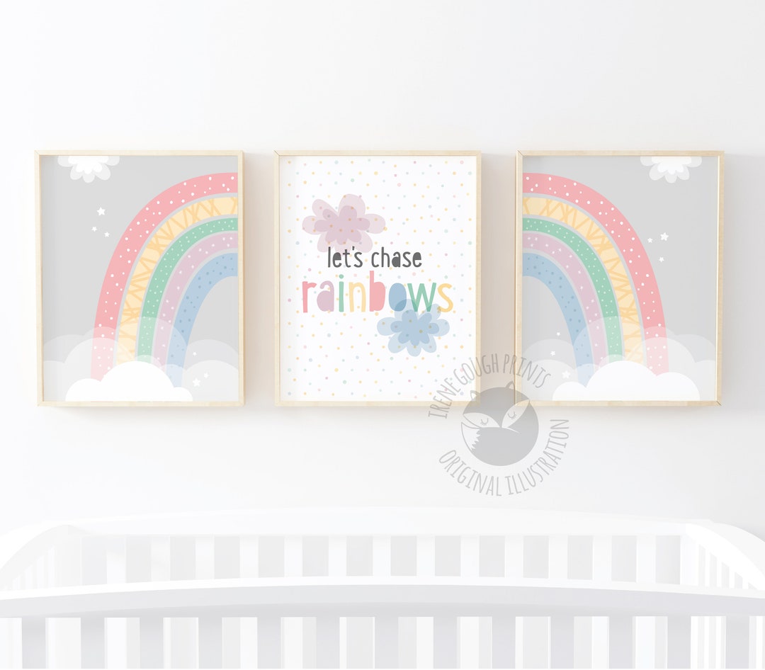 Nursery Wall Art Rainbow, Nursery Decor, Set of 3 Prints, Lets Chase ...