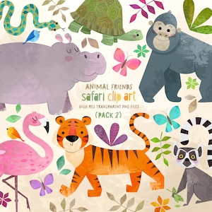Animais Fofos Safari, Desenhados à Mão, Pacote de Clip Art, Licença Comercial, Elementos de Design, Download Digital, Animais da Selva, Png Clipart