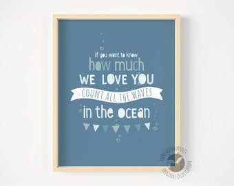 Count all the waves in the ocean - Nursery print, Kids wall decor, Ocean themed nursery wall art, blue nursery, new baby gift, baby shower