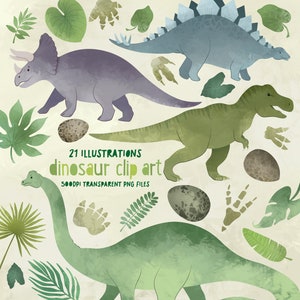 Dinosaurier Clip Art Bundle - Blätter, Eier und Fußspuren - Instant Download - Kommerzielle Nutzung