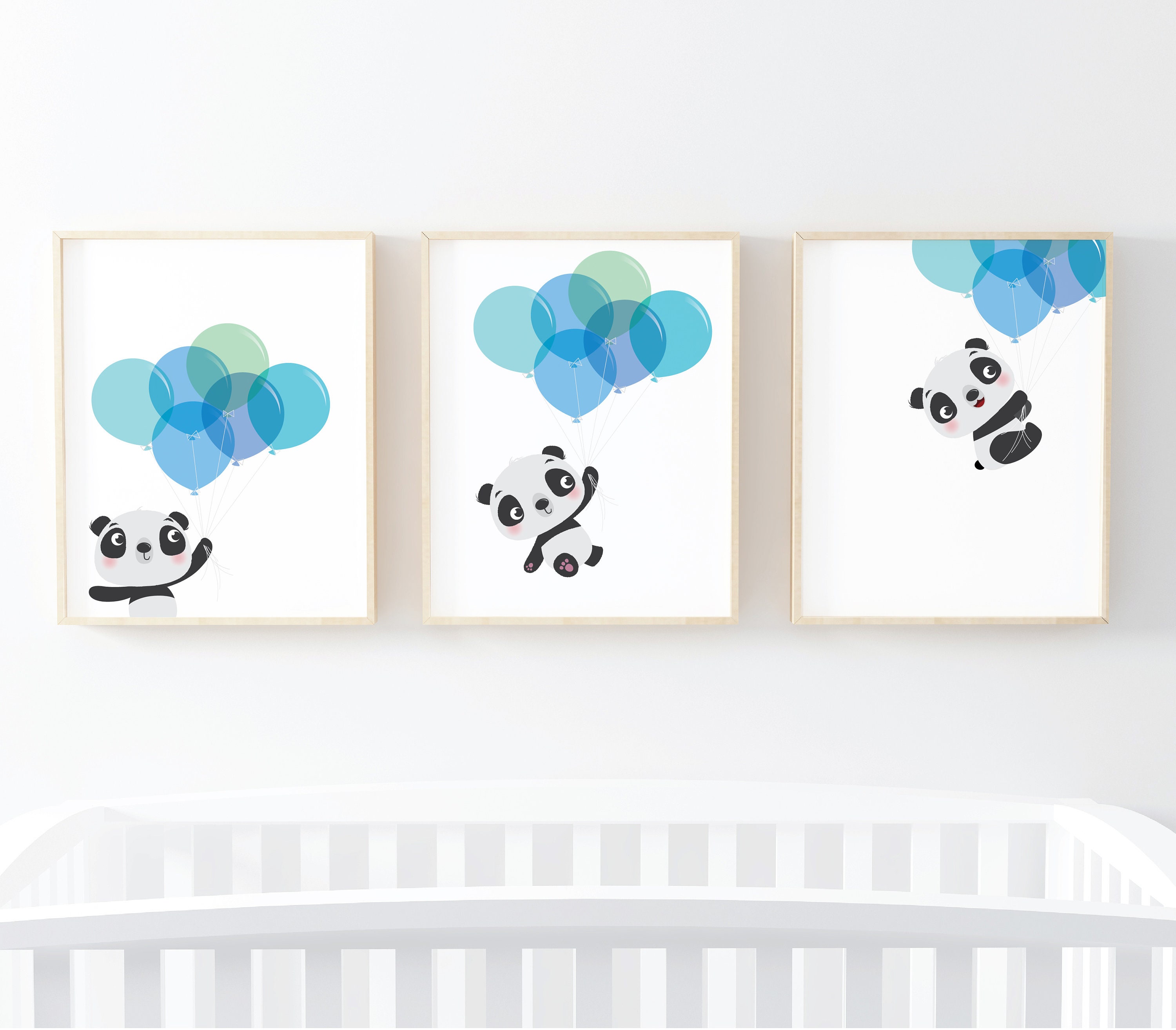Nursery wall art, Set of 3 prints, Panda prints, Kids decor, Boys room decor, Balloon print, Baby boy gift, Nursery prints, Baby Shower Gift