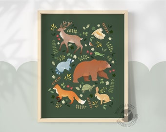 Woodland Wonders: Adorable Unframed Print with Cute Woodland Animals - Perfect for an animal themed Nursery, Kids Wall art, Nursery decor