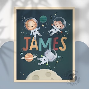 Stampa con nome dello spazio, tema spaziale, personalizzata, decorazione da parete per la cameretta dei bambini, decorazione per la cameretta, astronauta, stampa con nome per bambini, regalo unico per bambini, regalo per neonato