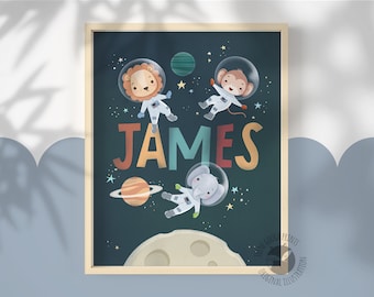 Customised Space Name Print – Astronaut Kids Wall Art, Nursery Decor, Unique Gift for New Baby or Child’s Room