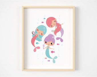 Mermaid Nursery Print: Girls Room Wall Art