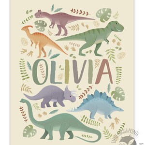 Personalized Dinosaur Name Print for Children Customized Dino Art Kids Bedroom Decor image 4