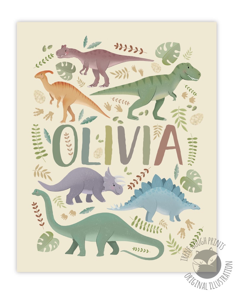 Personalized Dinosaur Name Print for Children Customized Dino Art Kids Bedroom Decor image 4