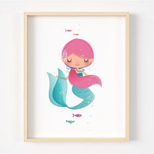 Mermaid nursery wall art girls nursery art, Mermaid decor, Mermaid print, nursery print, girls room decor, baby girl gift, girls room art image 1