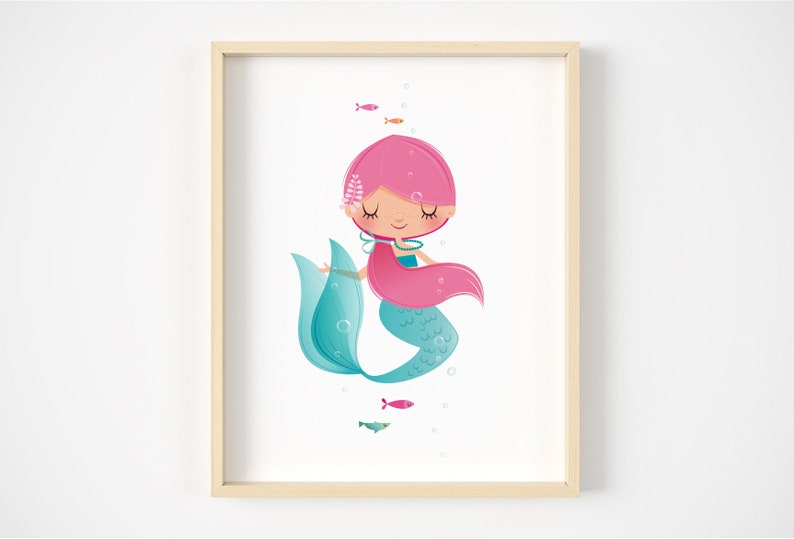 Mermaid nursery wall art girls nursery art, Mermaid decor, Mermaid print, nursery print, girls room decor, baby girl gift, girls room art image 1