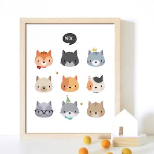 Cat nursery wall art, nursery print, cute cat print, wall art, kids room decor, kids wall art, cat poster, baby shower gift, cute animal