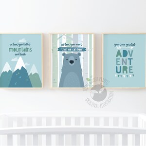 Decorazione murale per cameretta dei bambini "Avventura", "Sei la nostra più grande avventura", set di stampe per cameretta dei bambini, set di decorazioni murali per bambini, decorazioni blu per cameretta dei bambini, regalo per neonato.