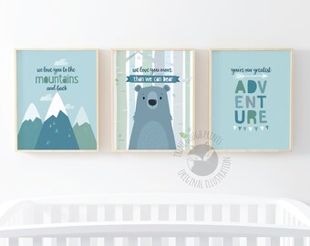 Adventure nursery wall art, You're our greatest adventure, Set of Nursery prints, Kids wall art set, Blue Nursery decor, Baby boy gift