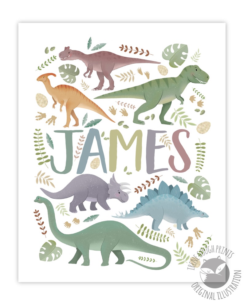 Personalized Dinosaur Name Print for Children Customized Dino Art Kids Bedroom Decor image 9