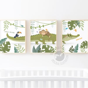 Juego de impresiones de cocodrilo, arte de pared para guardería, decoración de guardería, impresión de caimán, impresiones de safari, decoración de pared para niños, habitación infantil, arte de guardería, regalo para bebé