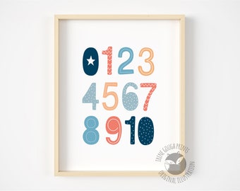 Nursery decor, Number poster, Neutral nursery, Kids Wall Art, Numbers Print, Nursery print, Kids room decor, kids poster, navy nursery