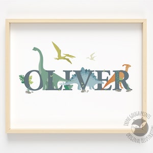 Personalised gift for kids - Dinosaur name print, nursery wall art, nursery prints, dinosaur decor, kids room decor, dinosaur art print