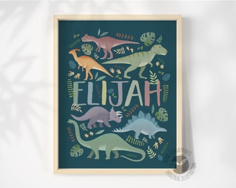 Personalized Dinosaur Name Print for Children - Customized Dino Art - Kids Bedroom Decor