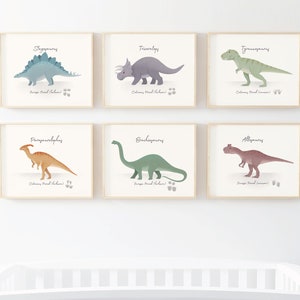 Set di 6 stampe di dinosauri per cameretta dei bambini, stampe murali per cameretta dei bambini, decorazioni con dinosauri, stampe murali per cameretta dei ragazzi, decorazioni per cameretta dei bambini, stampe con dinosauri, triceratopi, stampe per bambini.