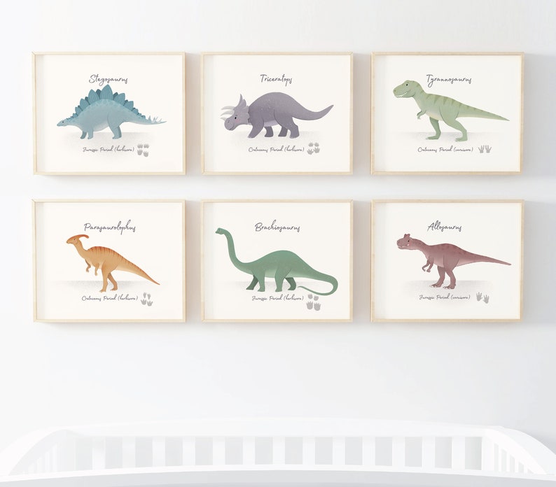 Set of 6 Dinosaur Nursery Prints Nursery Wall Art Dinosaur - Etsy UK