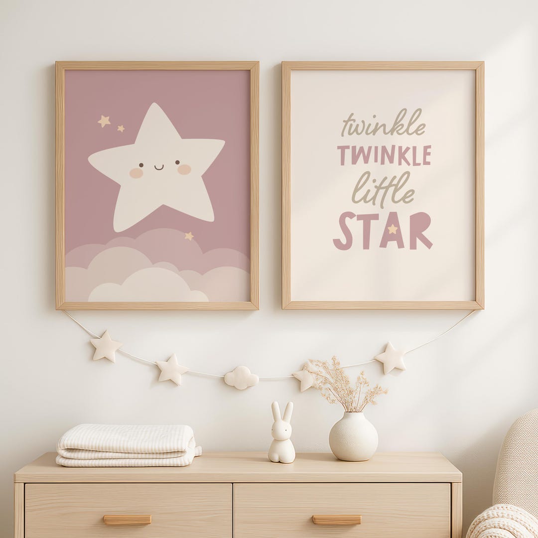 Twinkle Twinkle Little Star Nursery Wall Art Set of 2, Pink or Blue ...