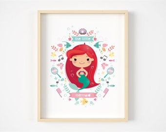 The little mermaid, mermaid nursery print, Nursery art girl, baby girl nursery, girls room decor, modern nursery, girls art, girls wall art