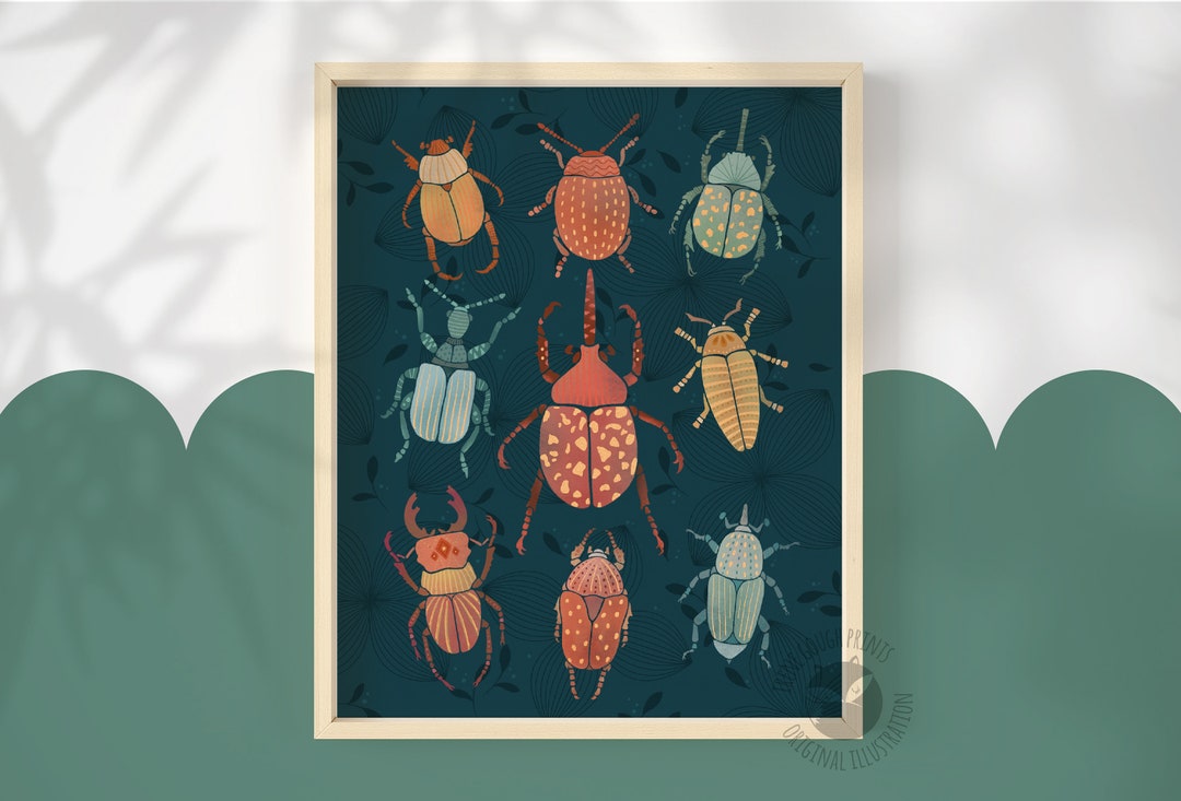 Insect Print, Bug Wall Art, Wall Decor, Kids Print, Nursery Decor, Gold