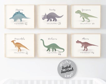 Digital dinosaur prints, Printable Dinosaur Nursery Prints, Digital Nursery Wall Art, Nursery Print Set, Dinosaur Decor, Boys decor, Instant