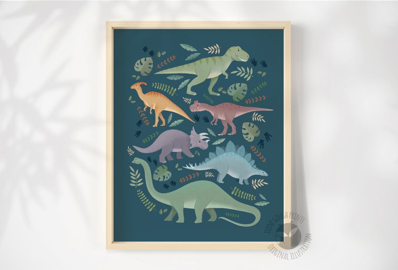 Personalized Dinosaur Name Print for Children Customized Dino Art Kids Bedroom Decor No Name