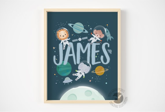 Space name nursery print - Personalised nursery wall art, Kids room decor, Astronaut, Gender neutral decor, Kids Name Art, Unique kids gift