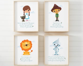 Wizard of Oz Nursery wall art, Set of 4 prints, Nursery art, Baby room decor, New baby present, Christening gift, Inspirational quote print