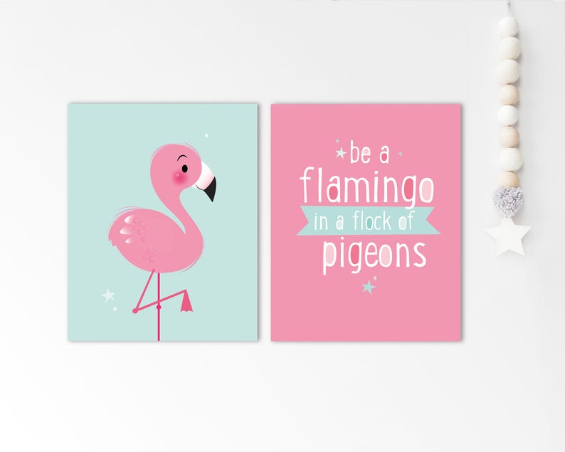 Flamingo Nursery Print Set Nursery Wall Art Girls Room | Etsy