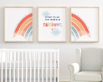 Rainbow nursery prints, set of 3, nursery wall decor, rainbow wall art, kids decor, new baby gift, colourful nursery decor, kids art prints