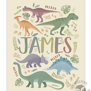 Personalized Dinosaur Name Print for Children Customized Dino Art Kids Bedroom Decor image 2