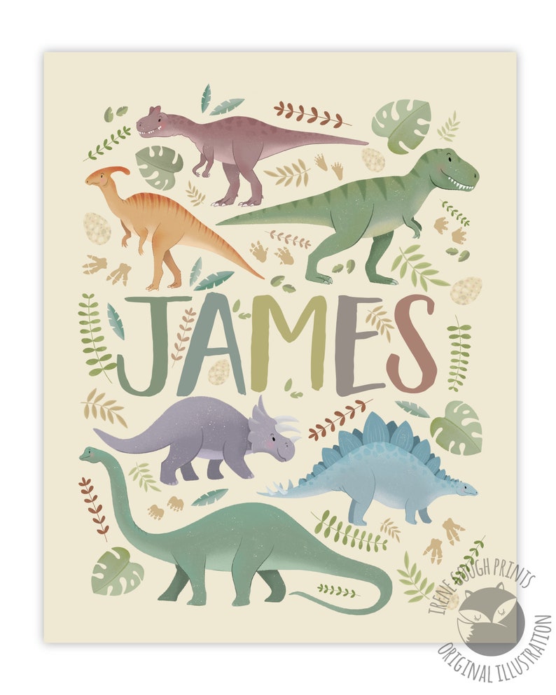 Personalized Dinosaur Name Print for Children Customized Dino Art Kids Bedroom Decor image 2