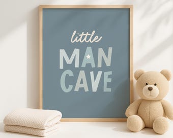 Kleine man grot kinderkamer print – kunst aan de muur babyjongen – jongens slaapkamer decor – neutraal blauw of beige kinderkamer poster – kraamcadeau