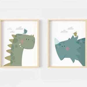 Decorazione murale con dinosauri per la cameretta dei bambini, set di stampe per la cameretta dei bambini, set di stampe, stampa con dinosauri, decorazioni per la cameretta dei ragazzi, decorazioni da parete per bambini, regalo per neonato, stampa artistica