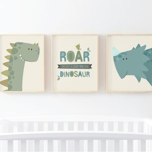 Arte murale con dinosauri, decorazioni con dinosauri, arte murale per cameretta dei bambini, stampe per cameretta dei bambini, set di 3 stampe con dinosauri, neonato, decorazioni per ragazzi, cameretta dei bambini, arte per ragazzi