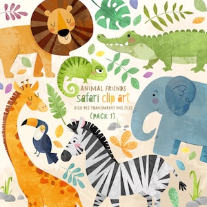 Safari Animals, Hand-Drawn, Clip Art Bundle, Animal Clip Art, Commercial License, Design Elements, Digital Download, Jungle animals, Foliage image 1