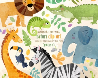 Safari Animals, Hand-Drawn, Clip Art Bundle, Animal Clip Art, Commercial License, Design Elements, Digital Download, Jungle animals, Foliage