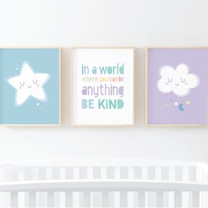 Nursery wall art, Nursery prints, in a world where you can be anything be kind, Nursery decor, Gender Neutral, Kids room decor, baby gift